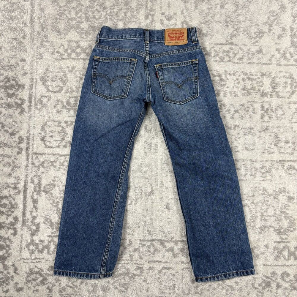 Levi's 505 Jeans Blue Relaxed Fit Medium Wash Grunge Kids Size 8 24x22 - Picture 4 of 4
